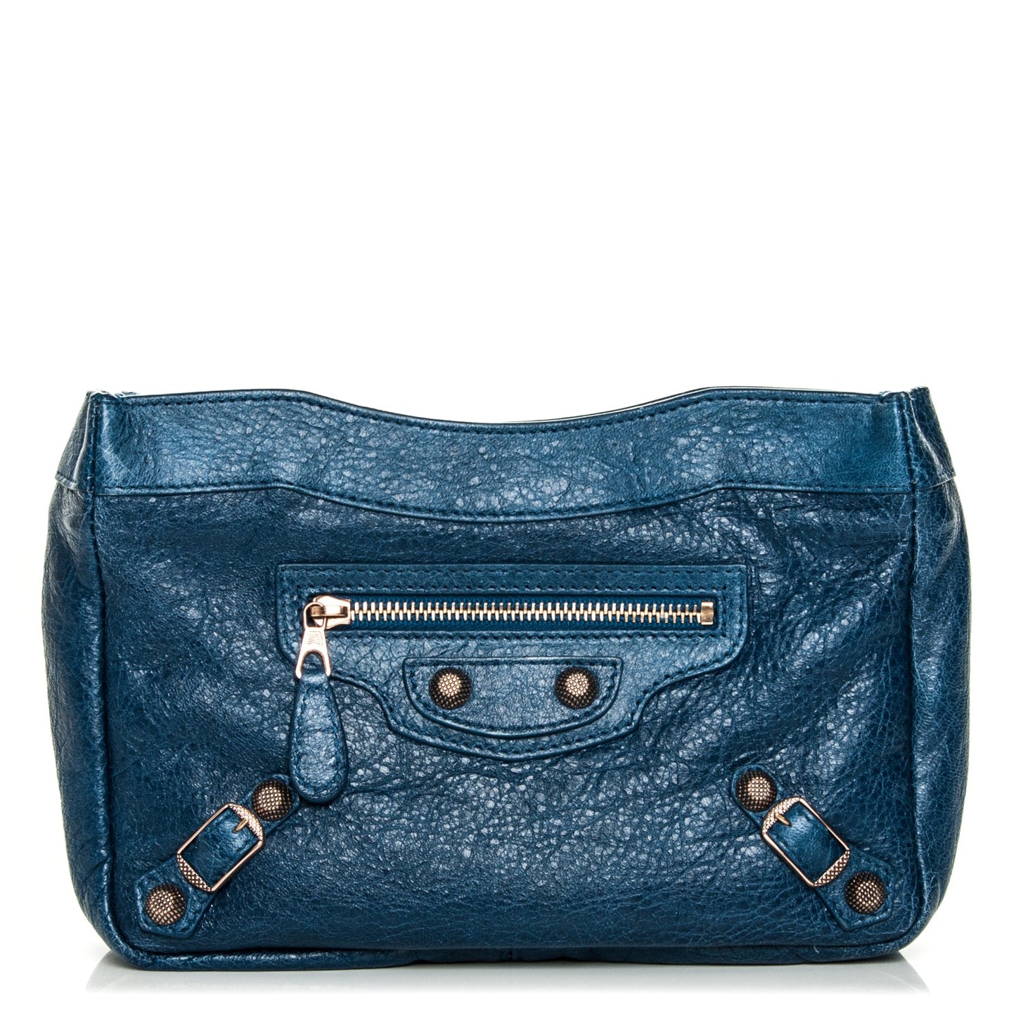 Agneau Giant 12 Rose Gold Hardware Cosmetic Pouch Bleu Cobalt