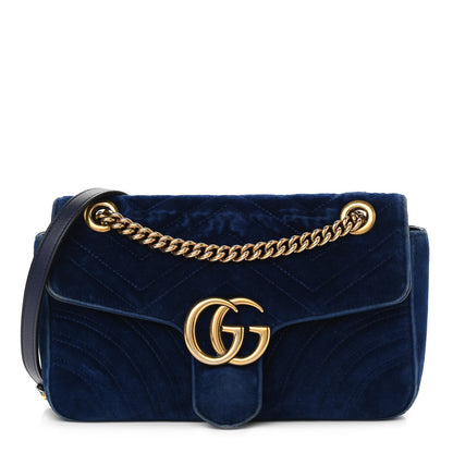 Gucci Velvet Matelasse Small GG Marmont Shoulder Bag Cobalt Blue 1 of 20