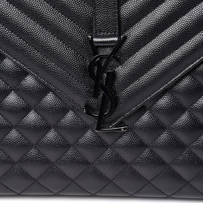 Saint Laurent Grain De Poudre Textured Mixed Matelasse Large Triquilt Monogram Monochrome Satchel Black 8 of 12