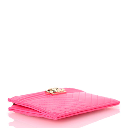 Chanel Patent Chevron Quilted Boy Zip Card Holder Neon Pink 4 of 11