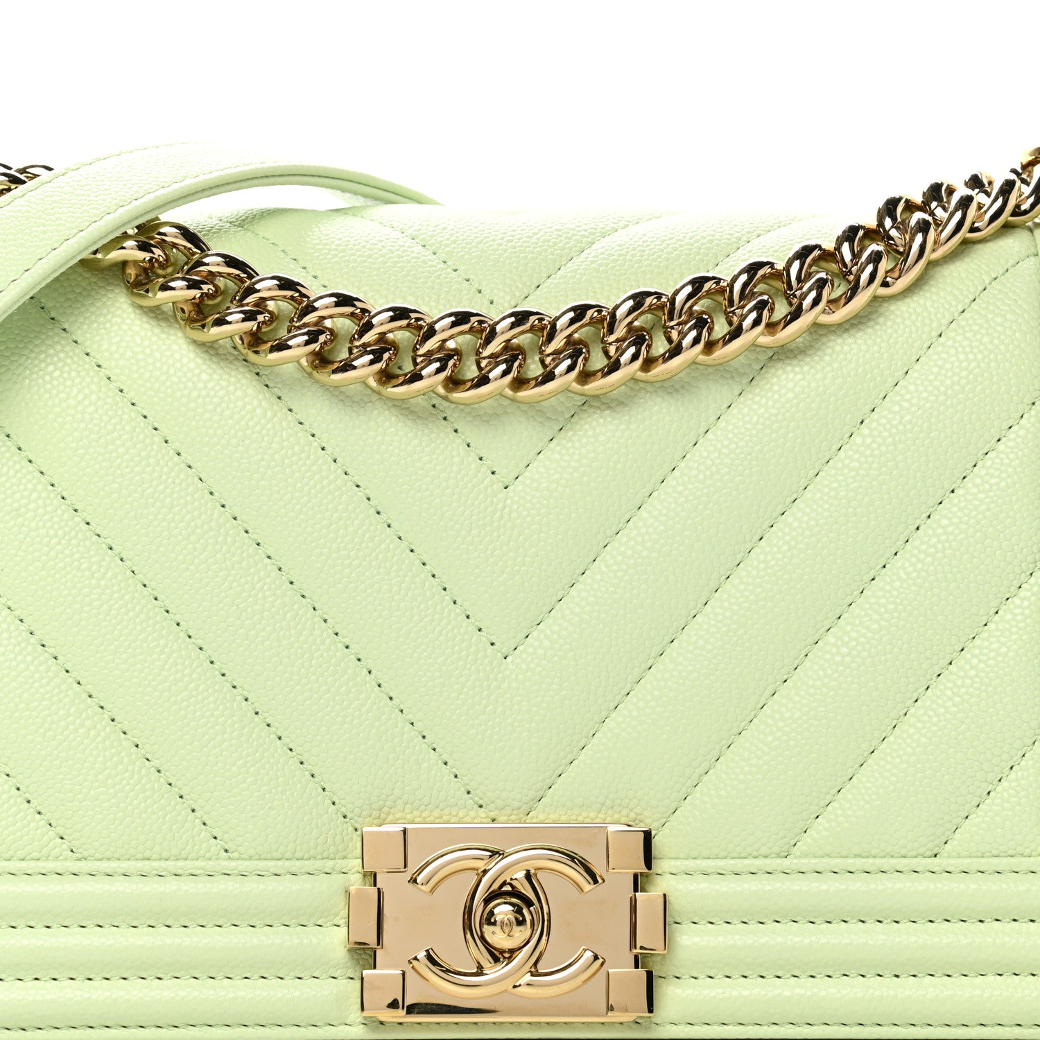 Chanel Caviar Chevron Quilted Medium Boy Flap Light Green 8 of 13