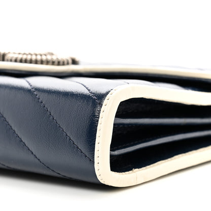 Gucci Vintage Effect Calfskin Matelasse Diagonal Torchon GG Marmont Chain Wallet Blue Agata Mystic White 10 of 11