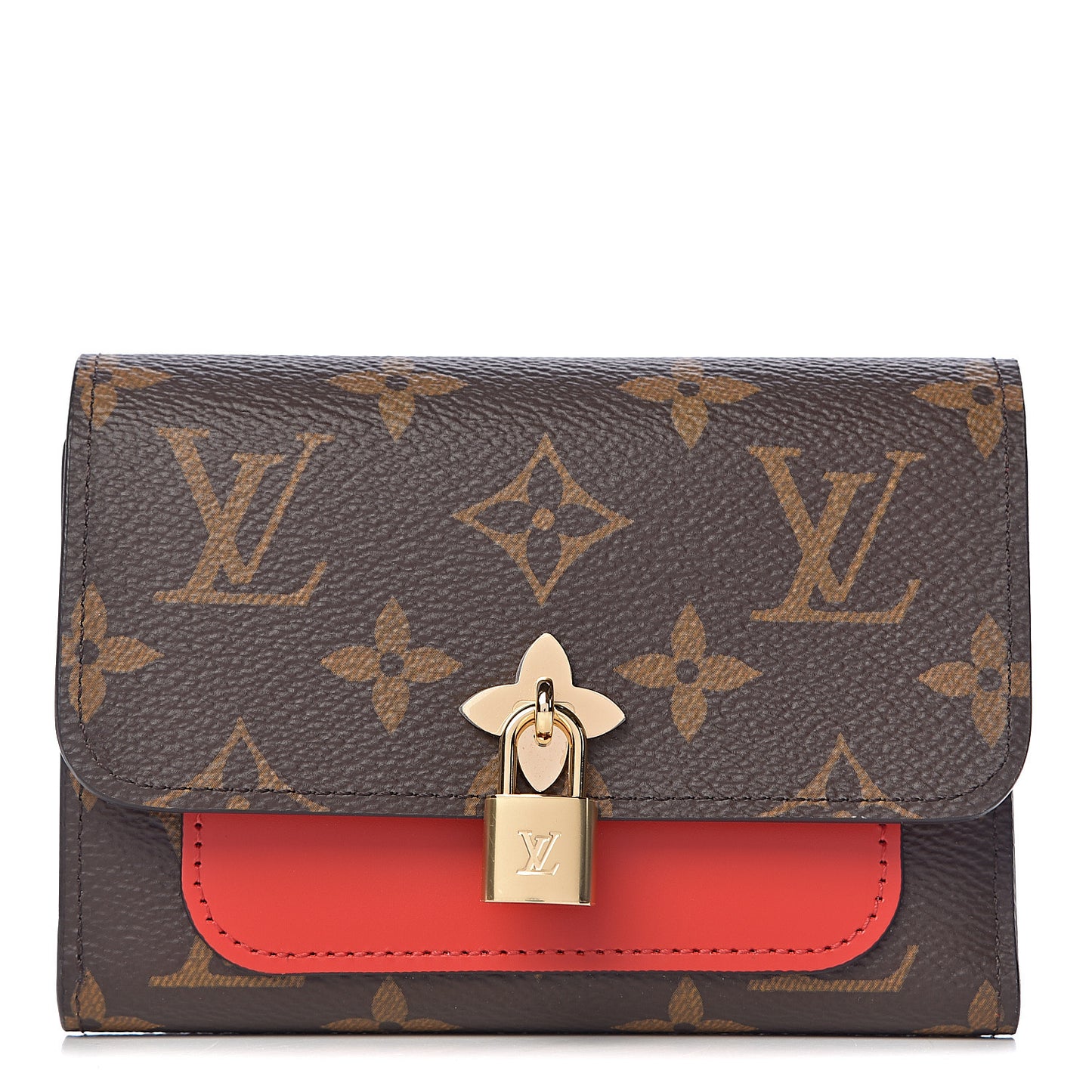 Monogram Flower Lock Compact Wallet Coquelicot