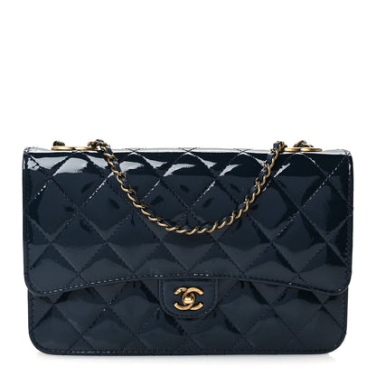 Chanel Patent Goatskin Quilted CC Eyelet Wallet On Chain WOC Blue 1 of 12