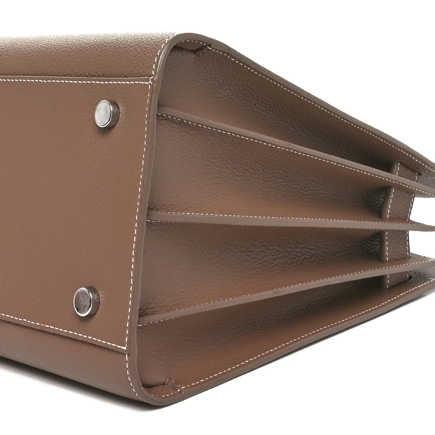 Grained Calfskin Topstitch Small Classic Sac De Jour Taupe