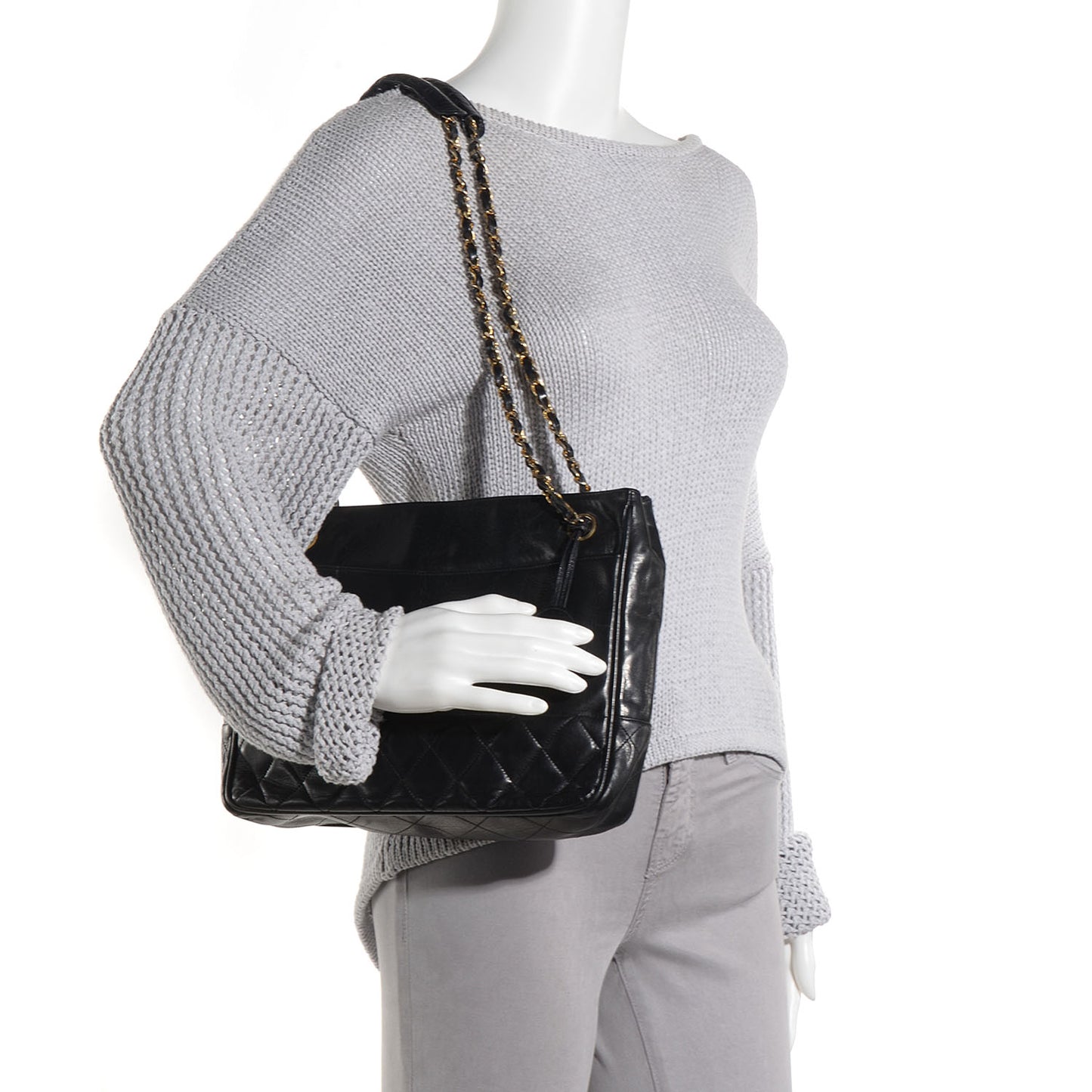 Lambskin Quilted Shoulder Bag Black