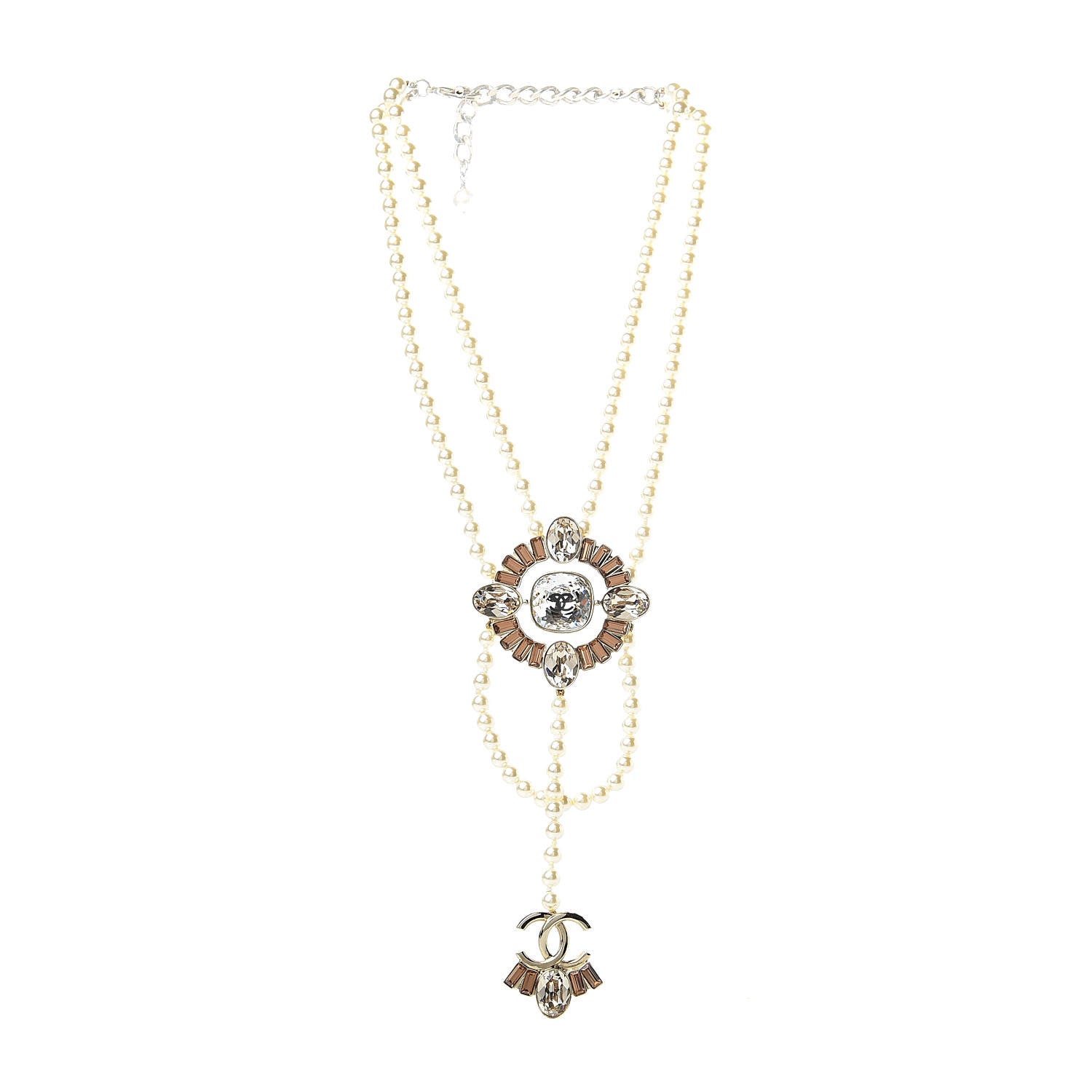 Chanel Pearl Crystal CC Necklace Gold 3 of 6