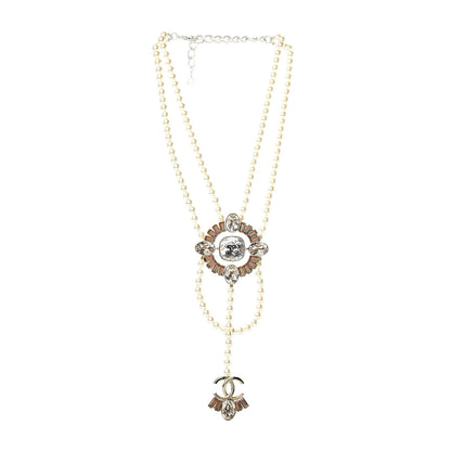 Chanel Pearl Crystal CC Necklace Gold 3 of 6