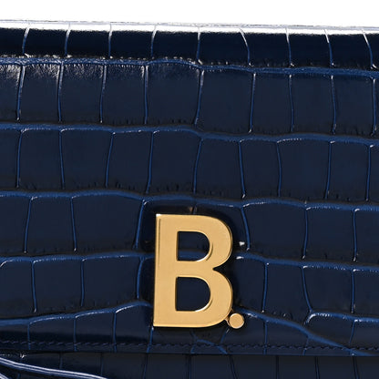 Balenciaga Shiny Calfskin Crocodile Embossed Small B Crossbody Bag Navy 9 of 12