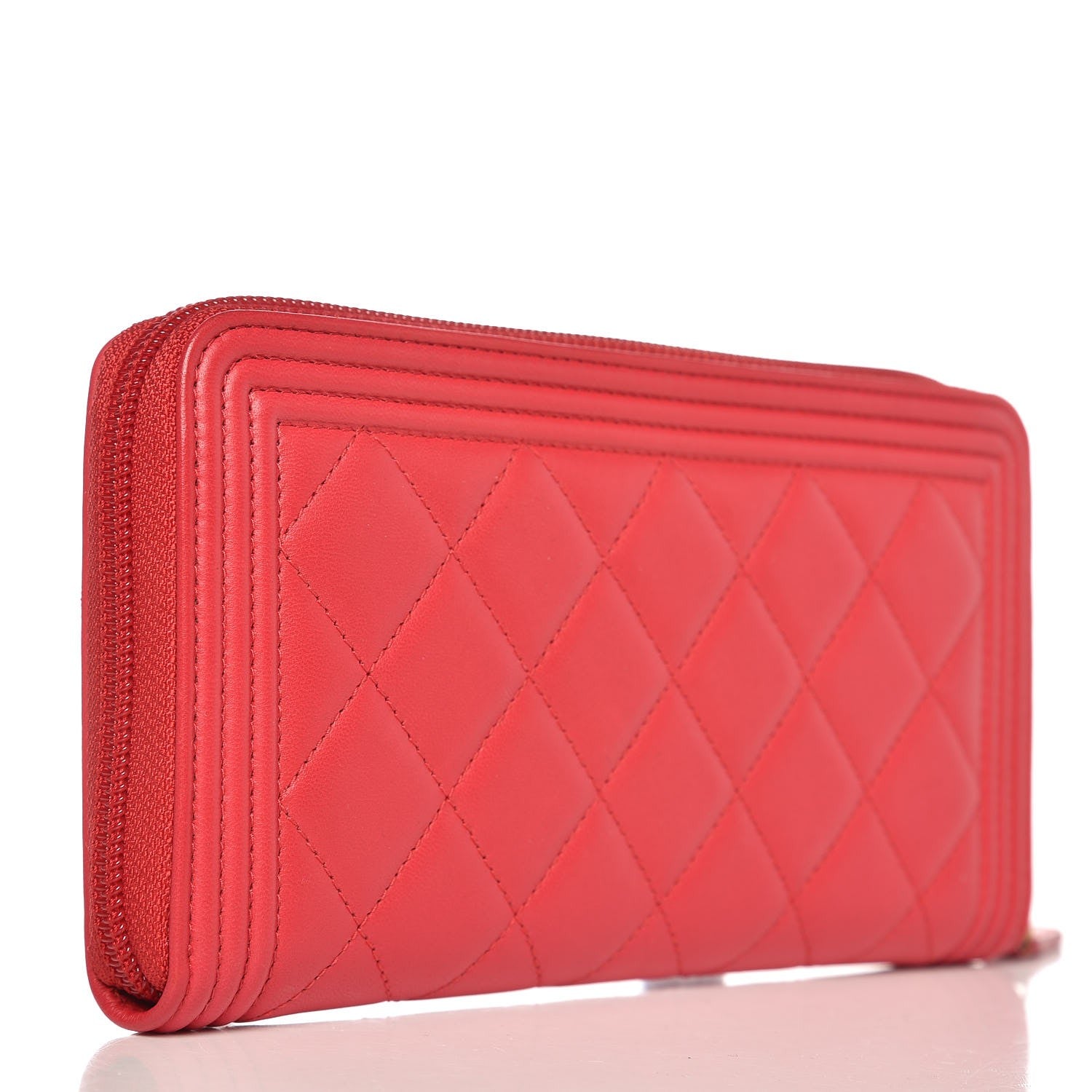 Chanel Lambskin Quilted Boy Zip Around Wallet Red 3 of 9