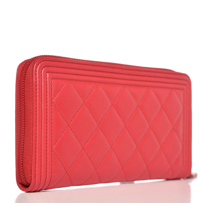 Chanel Lambskin Quilted Boy Zip Around Wallet Red 3 of 9