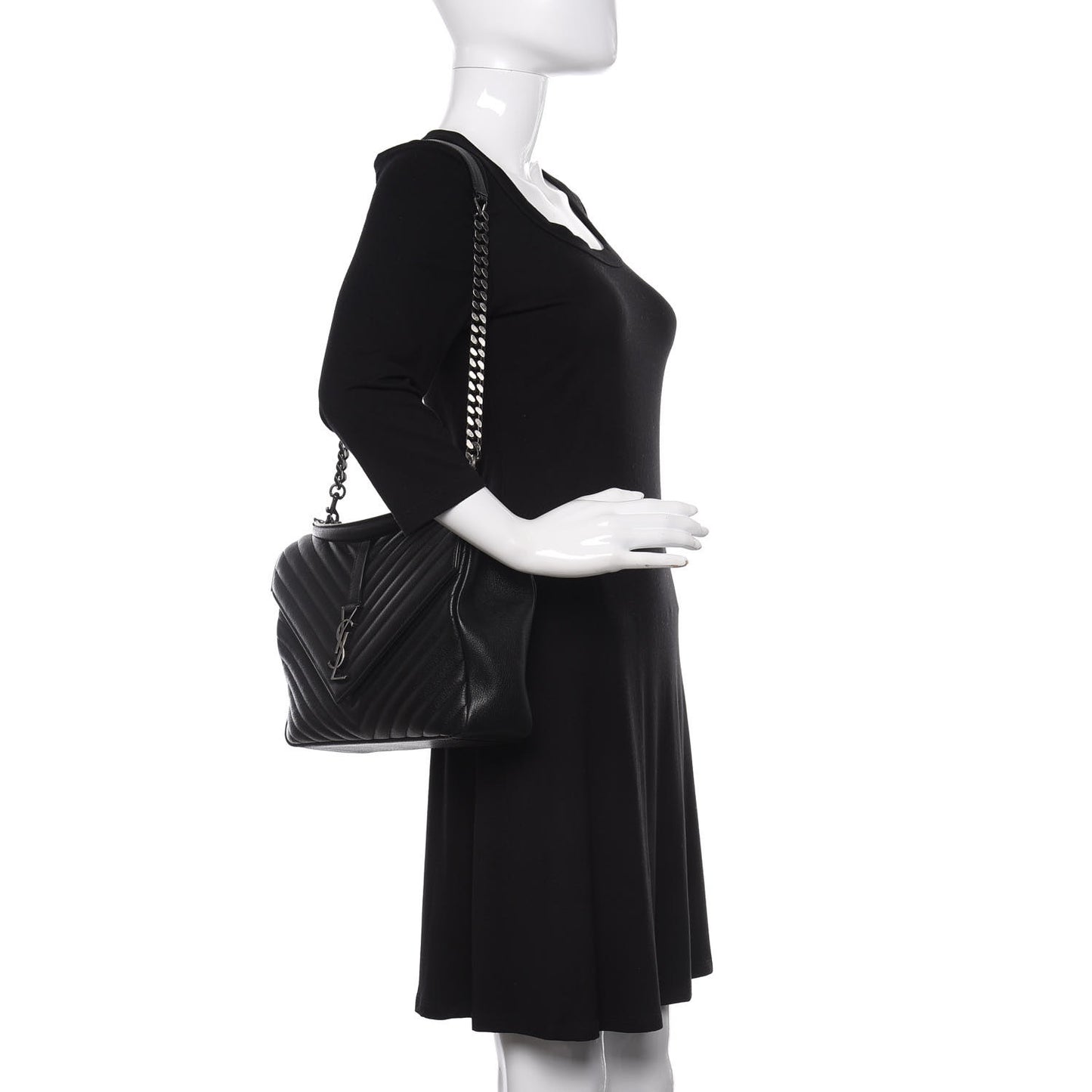 Sheepskin Matelasse Chevron Monogram Monochrome Large College Satchel Black