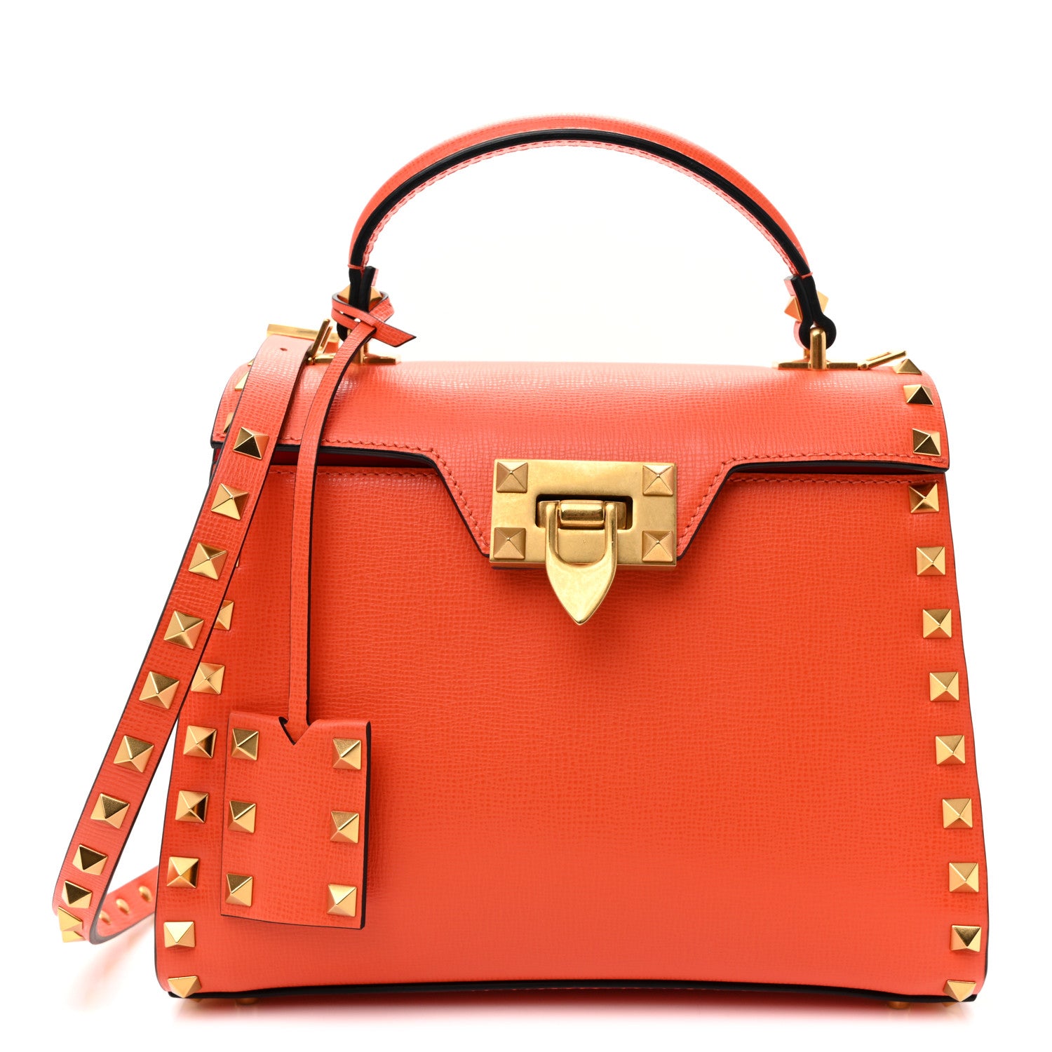 Valentino Garavani Grainy Calfskin Small Rockstud Alcove Top-Handle Flap Bag Orange 1 of 9