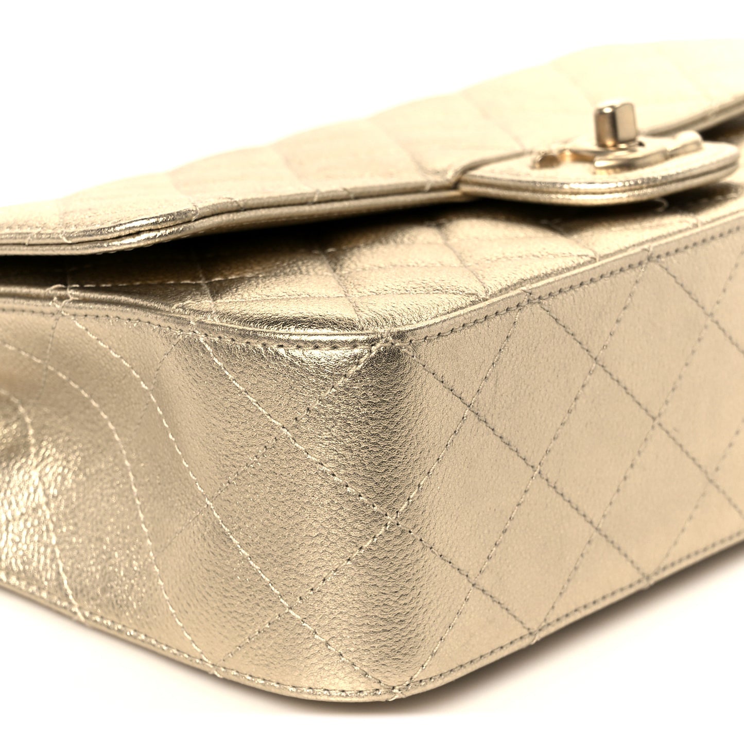 Metallic Caviar Quilted Medium CC Slide Flap Light Gold