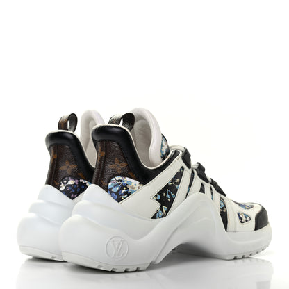 Louis Vuitton Flower Printed Calfskin Monogram LV Archlight Sneakers 35.5 Black Blue 4 of 13