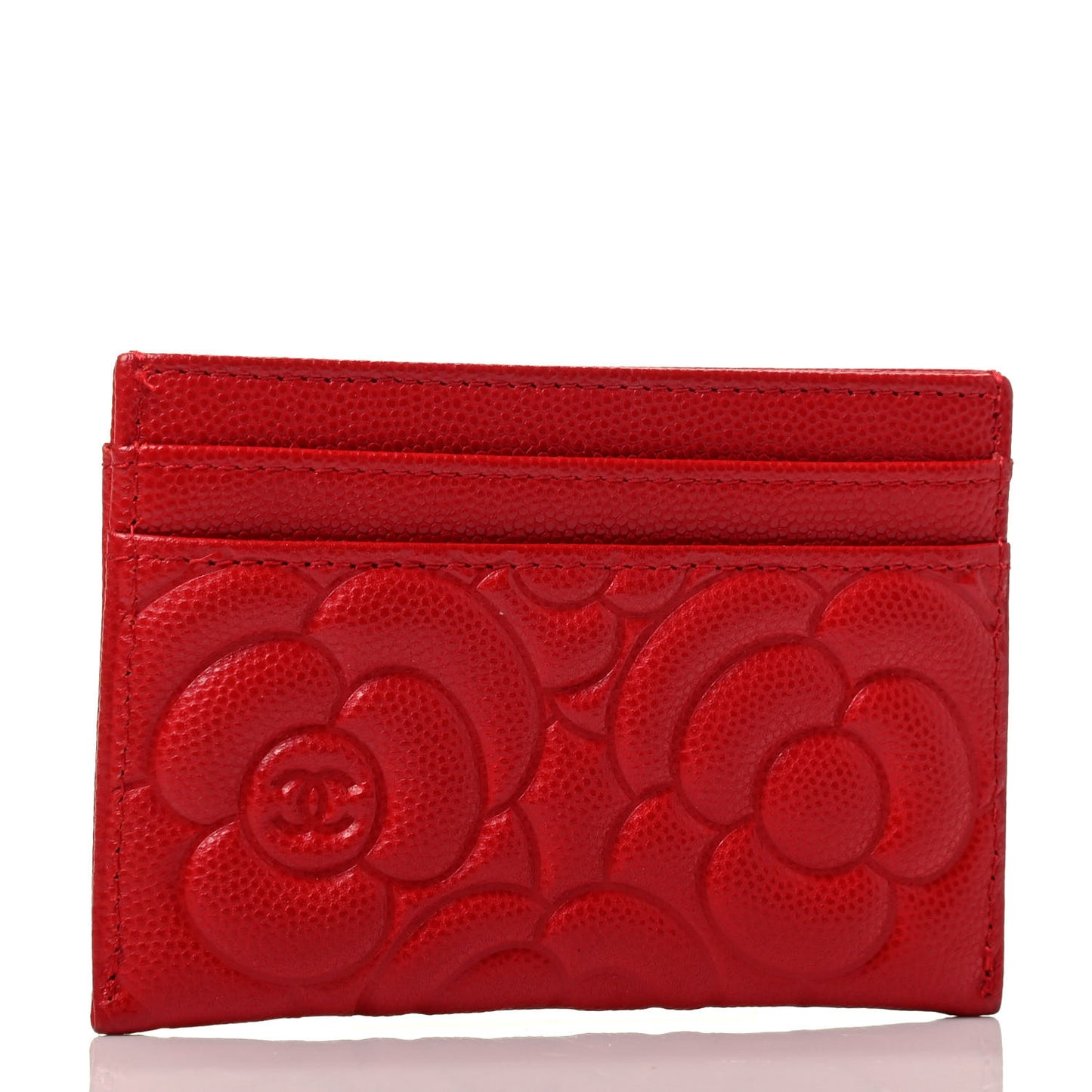 Caviar Camellia Embossed Card Holder Red