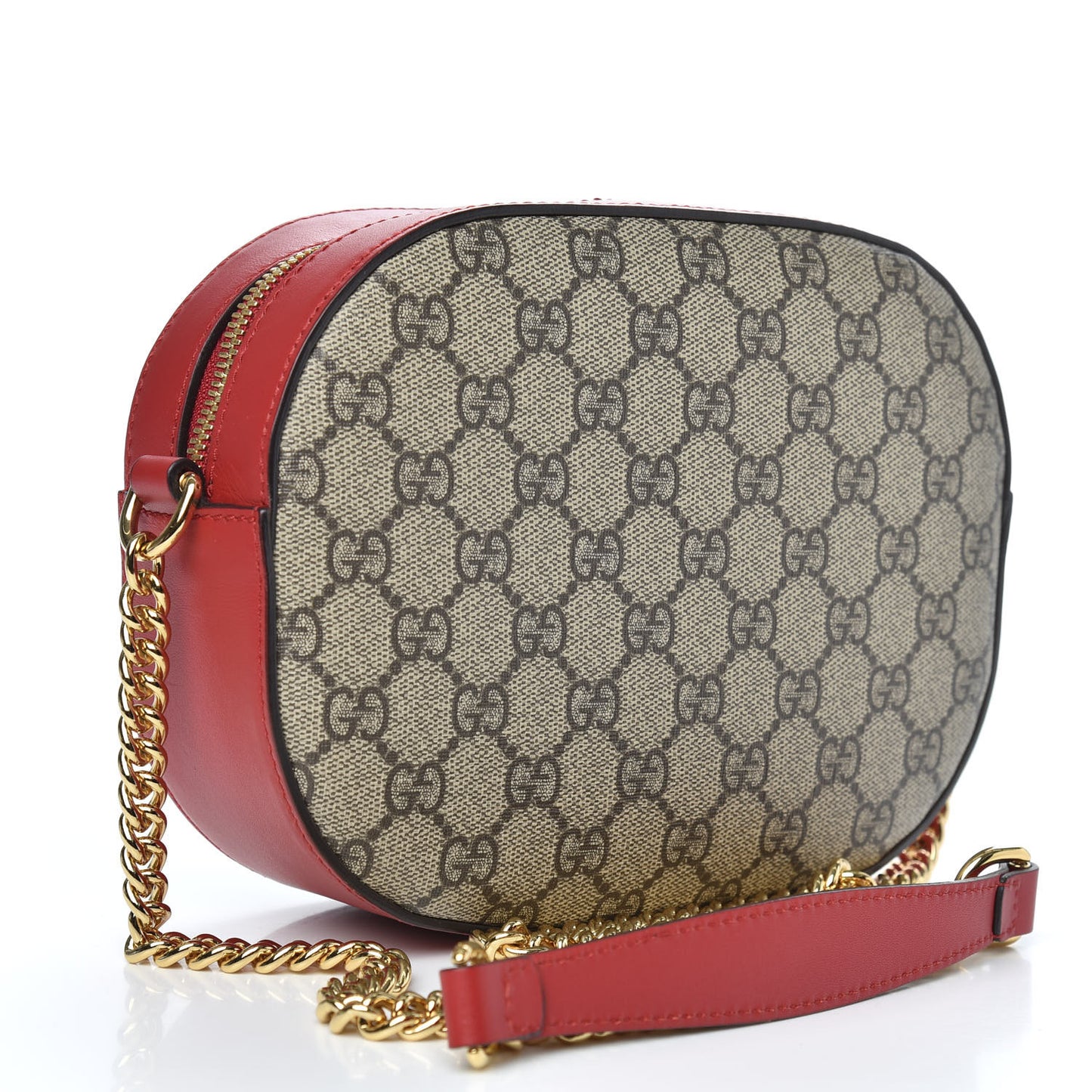GG Supreme Monogram Kingsnake Heart Embroidered Mini Chain Shoulder Bag Beige Hibiscus Red