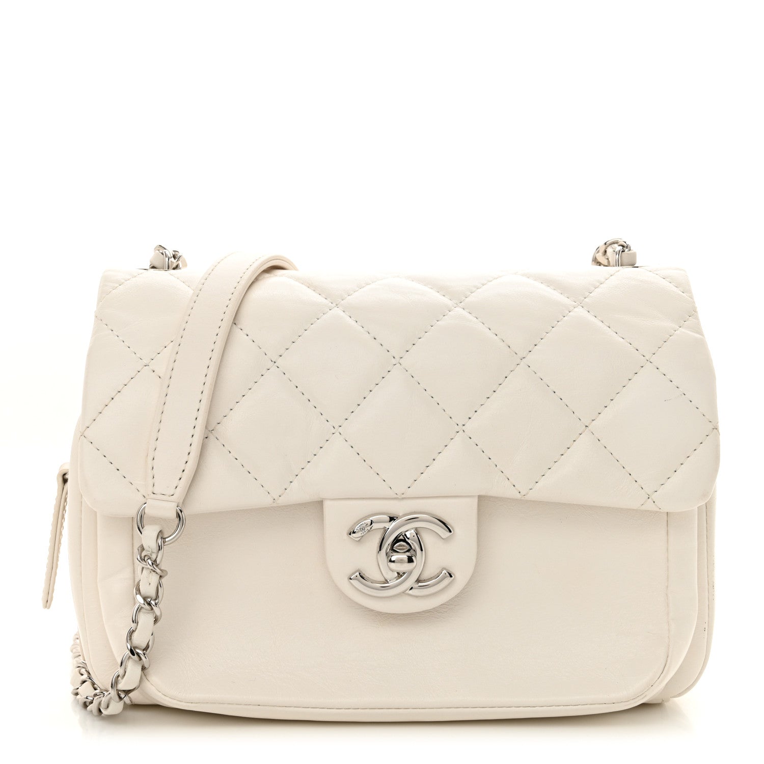 Chanel Aged Calfskin Quilted Express Zip Around Flap White 1 of 12