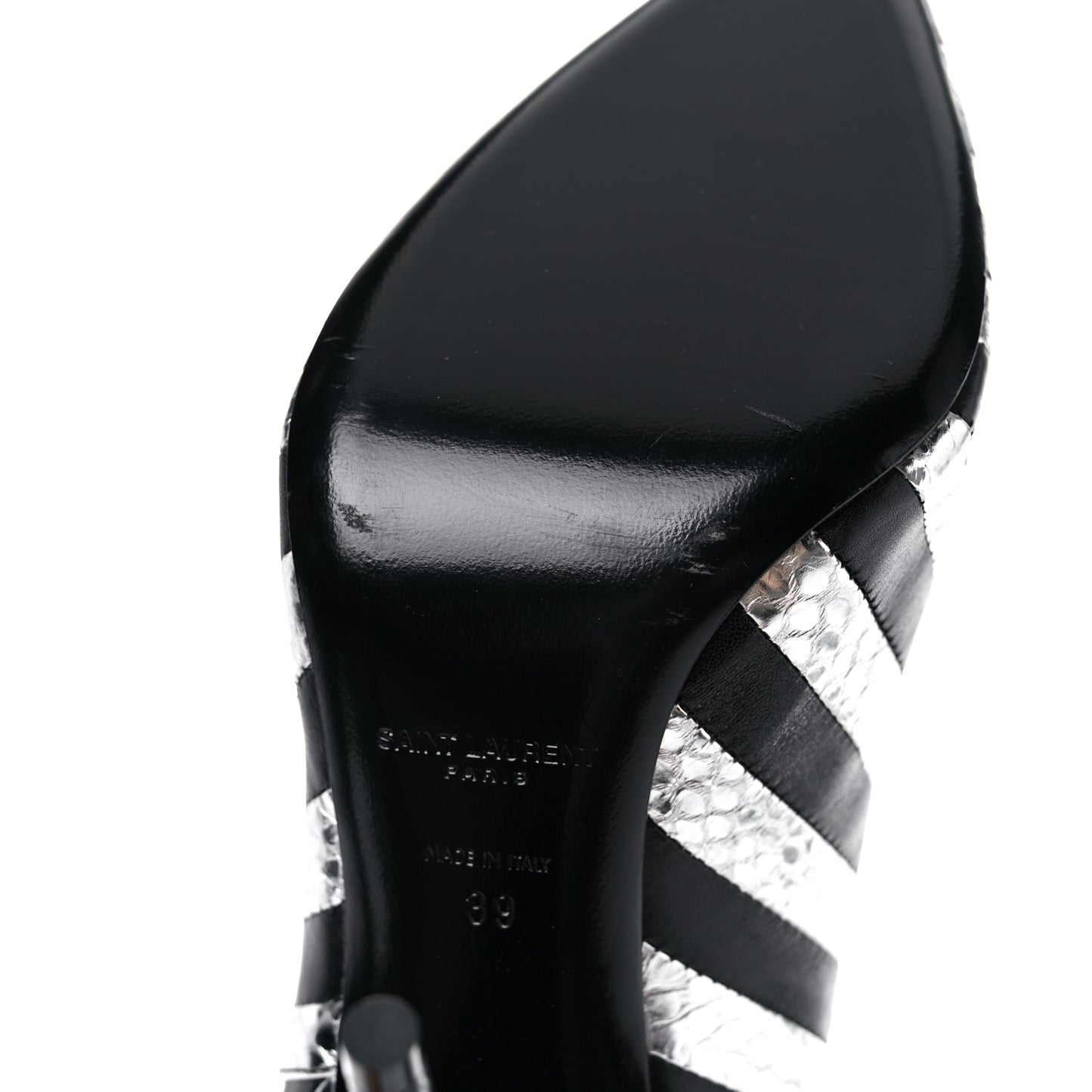 Calfskin Snakeskin Effect Kiki Contrast Stripe Chelsea Pointed Toe Ankle Boots 39 Black Silver