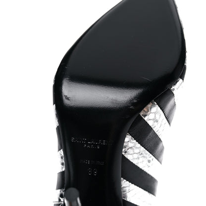 Saint Laurent Calfskin Snakeskin Effect Kiki Contrast Stripe Chelsea Pointed Toe Ankle Boots 39 Black Silver 6 of 12