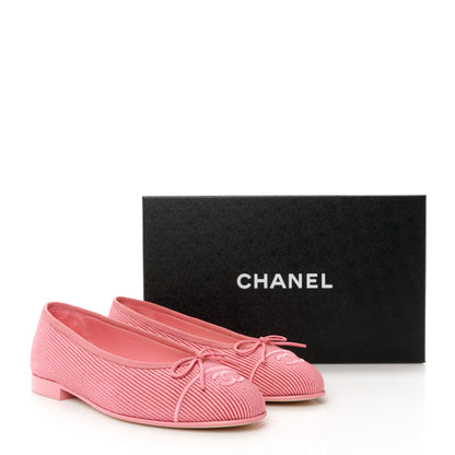 Chanel Embroidered Fabric Cap Toe CC Ballerina Flats 37.5 Pink 10 of 10