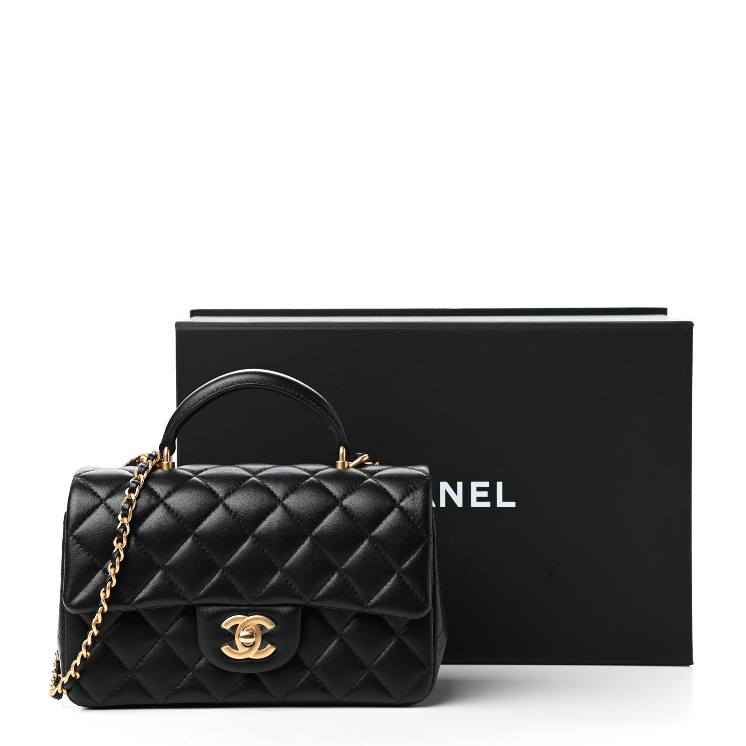 Chanel Lambskin Quilted Mini Top Handle Rectangular Flap Black 11 of 11