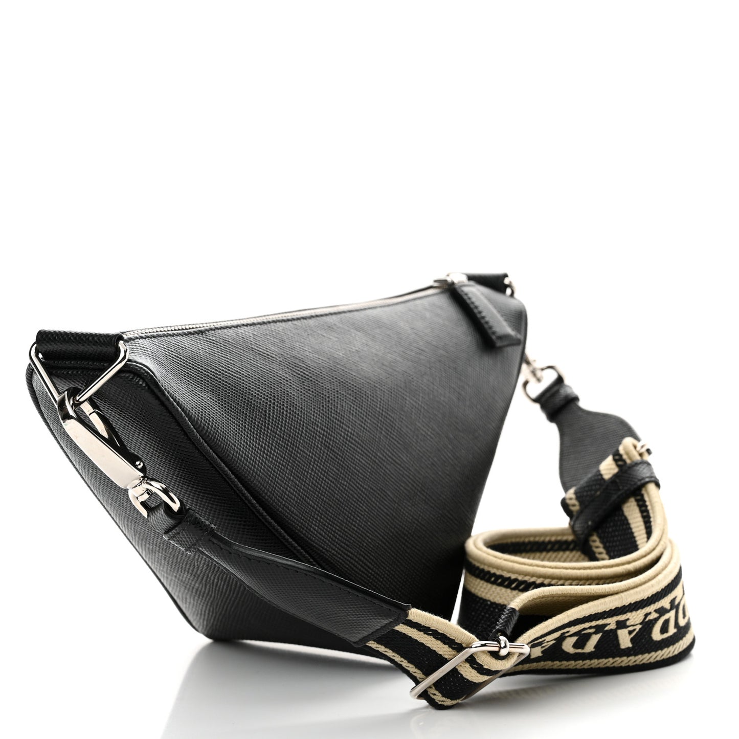 Saffiano Cuir Triangle Logo Embossed Triangle Shoulder Bag Black