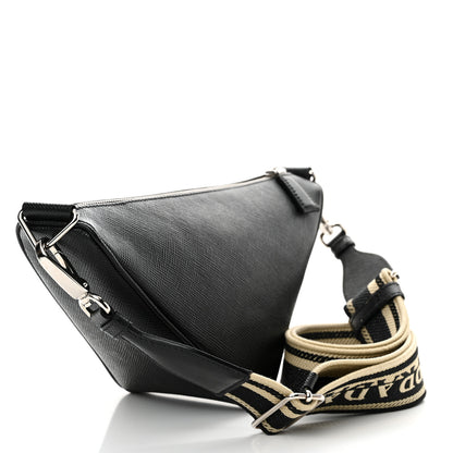 Prada Saffiano Cuir Triangle Logo Embossed Triangle Shoulder Bag Black 3 of 11
