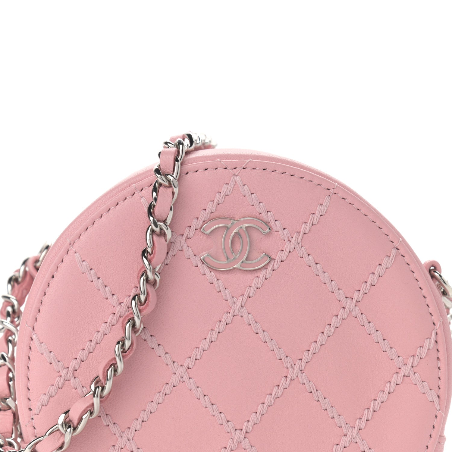 Chanel Lambskin Stitch Round Clutch With Chain Pink 8 of 10