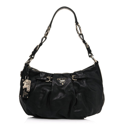 Prada Soft Calfskin Pleated Hobo Black 1 of 13