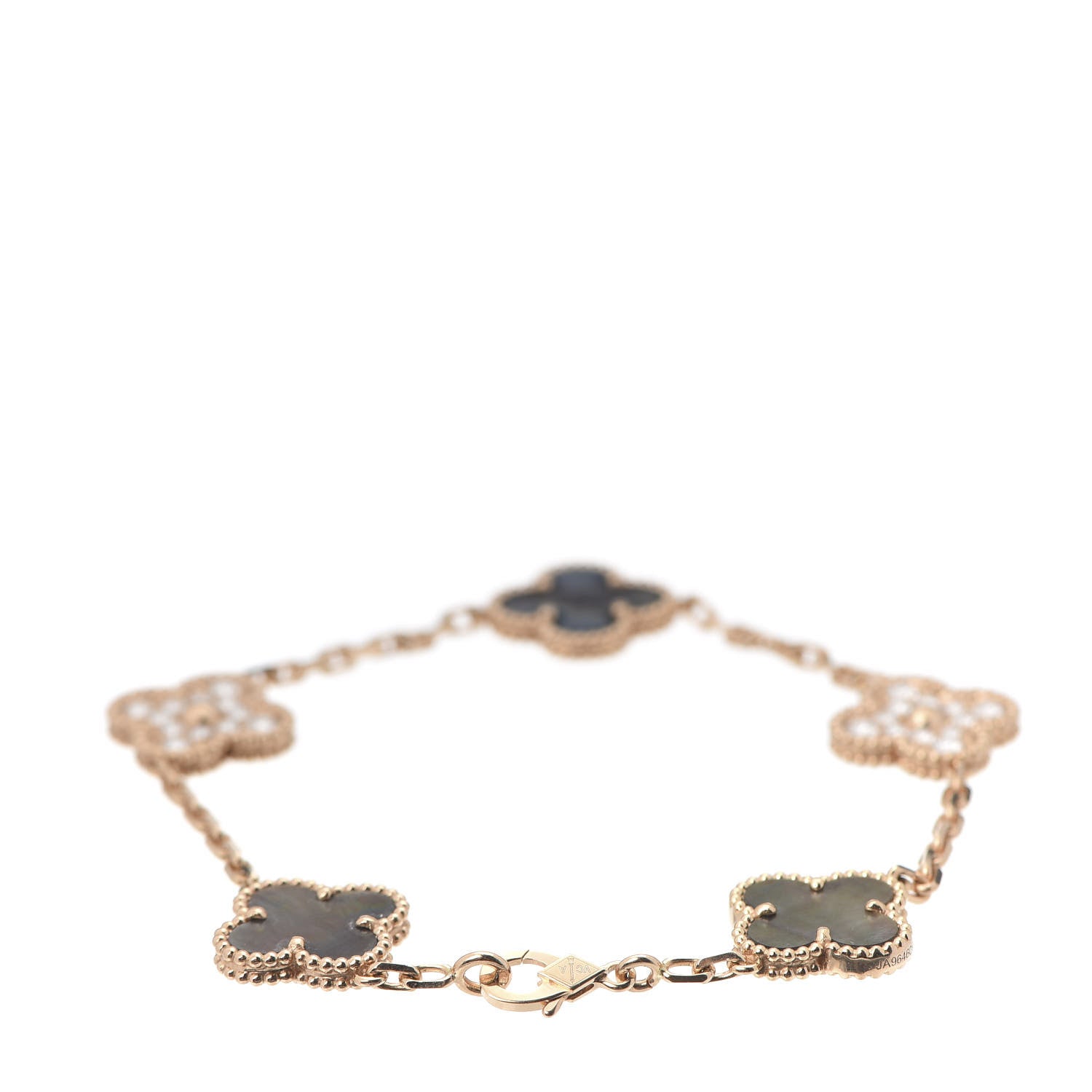 Van Cleef & Arpels 18K Rose Gold Diamond Gray Mother of Pearl 5 Motifs Vintage Alhambra Bracelet 3 of 7