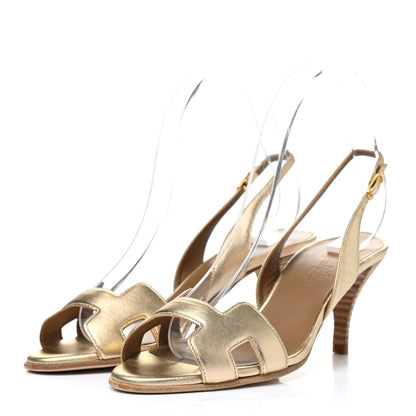 Hermes Metallic Nappa Night 70 Slingback Sandals 37 Gold 3 of 12