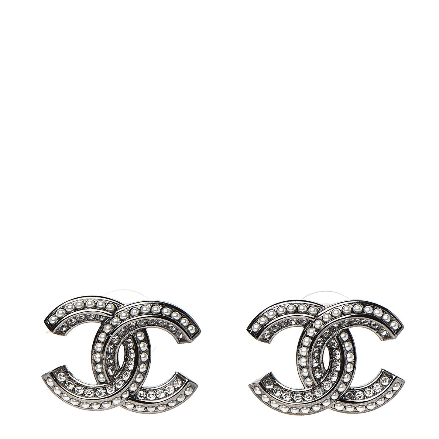 Crystal Pearl Chain Mania CC Earrings Ruthenium