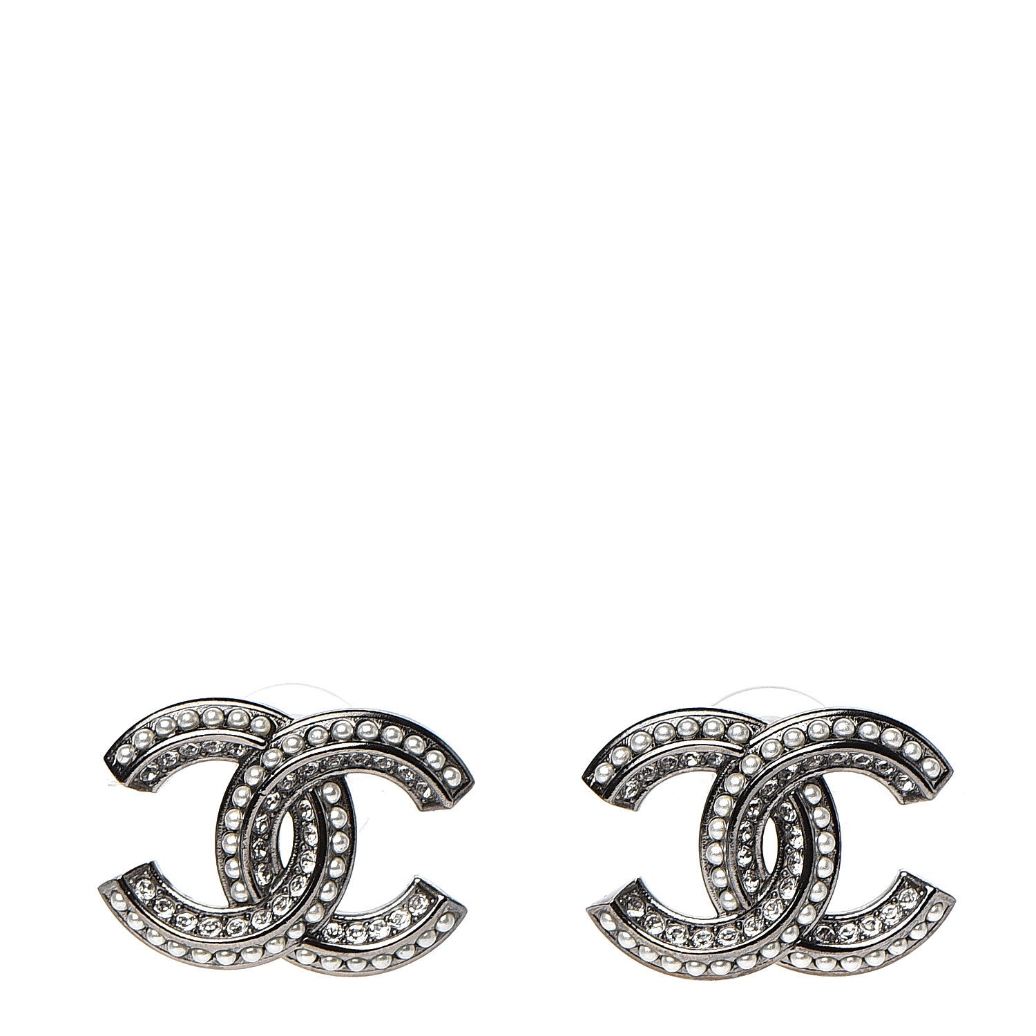 Chanel Crystal Pearl Chain Mania CC Earrings Ruthenium 1 of 5