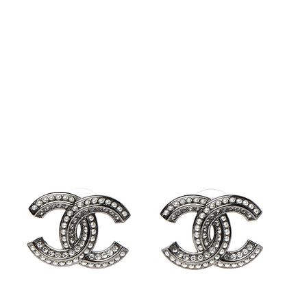 Chanel Crystal Pearl Chain Mania CC Earrings Ruthenium 1 of 5