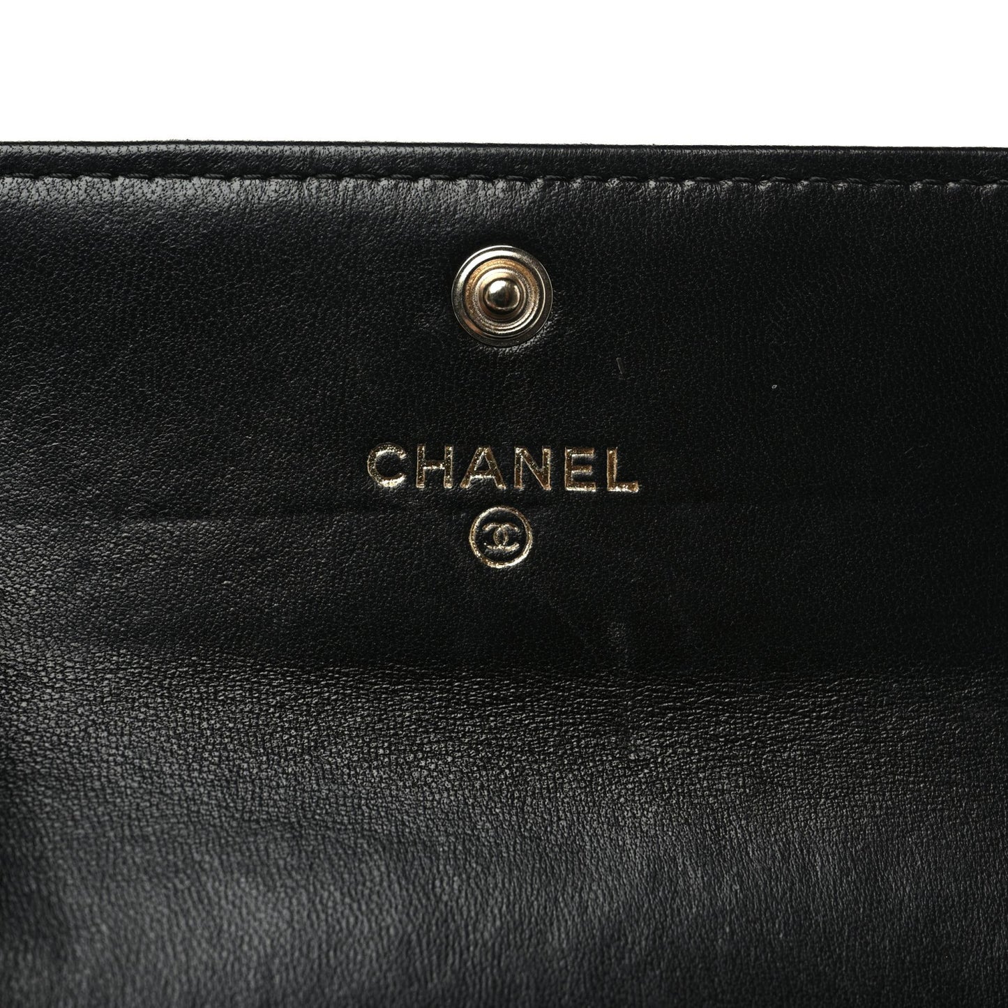 Lambskin Quilted Camellia Flap Card Holder Black