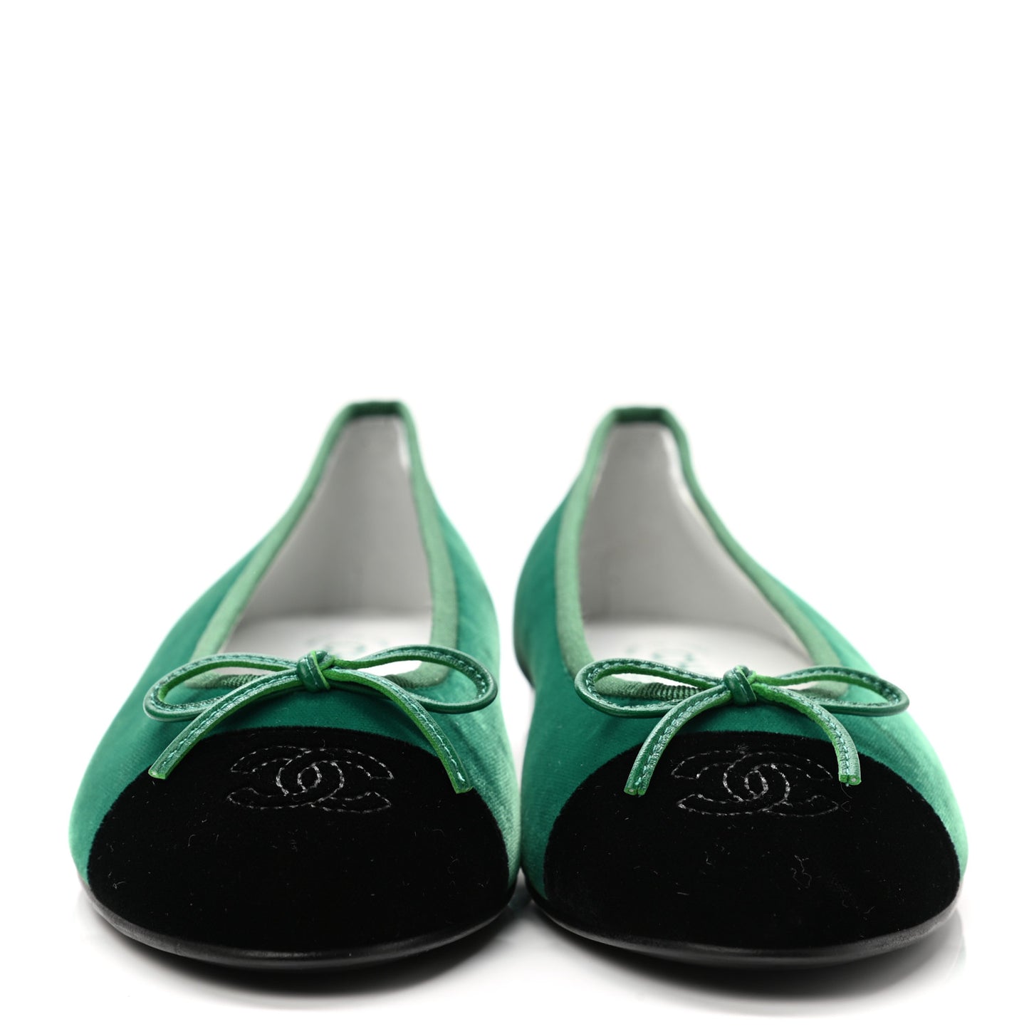 Velvet Cap Toe Ballerina Flats 38 Green Black