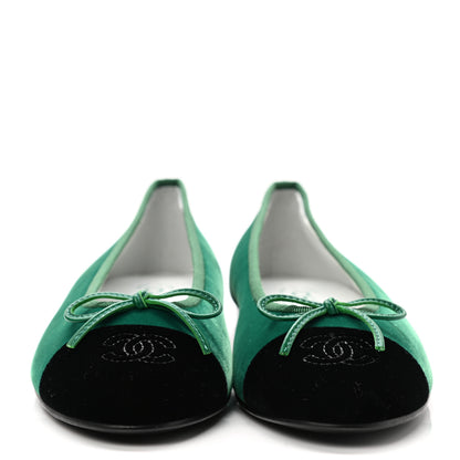 Chanel Velvet Cap Toe Ballerina Flats 38 Green Black 2 of 9