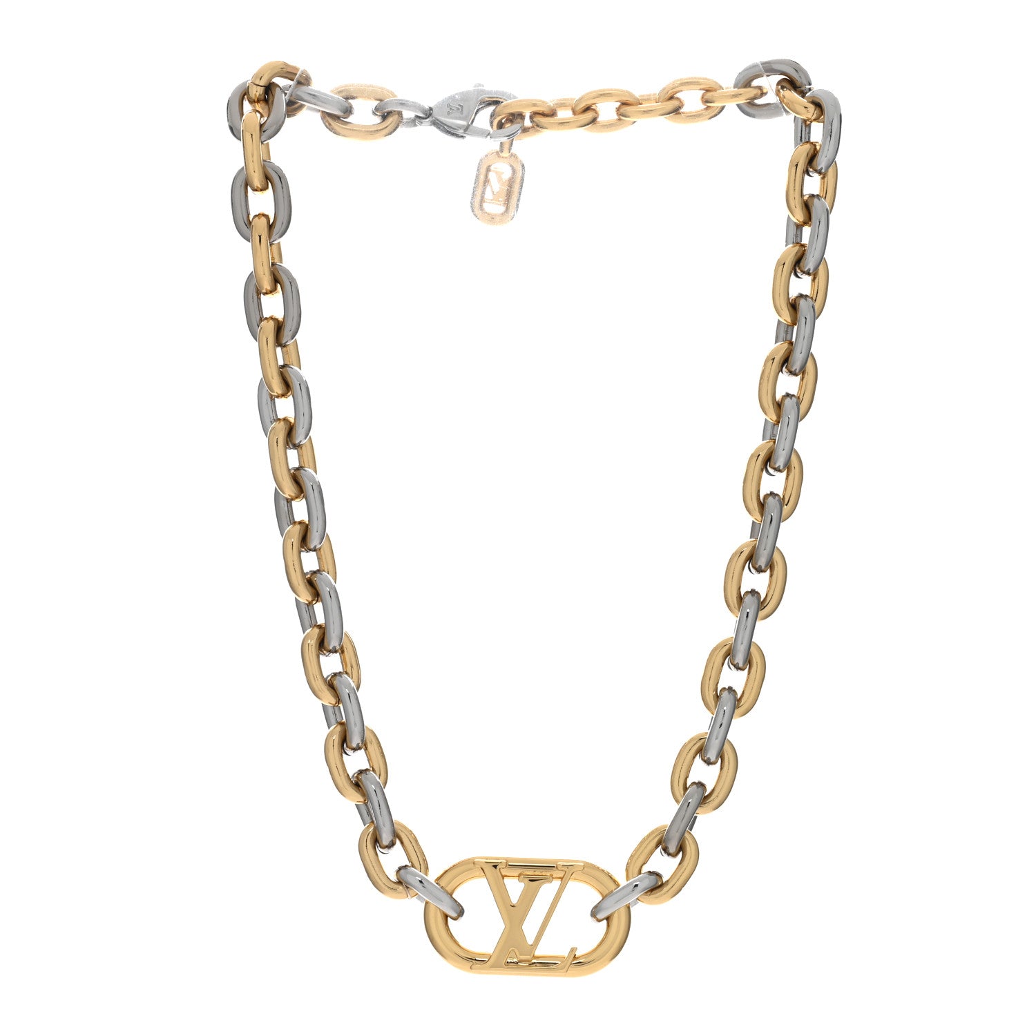 Louis Vuitton LOUIS VUITTON Metal Everyday LV Chain Necklace Gold Silver 3 of 4