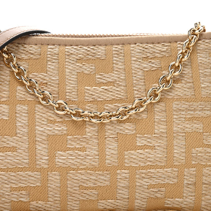 Fendi Jacquard Raffia Vitello FF Baguette Chain Pouch Beige 7 of 9