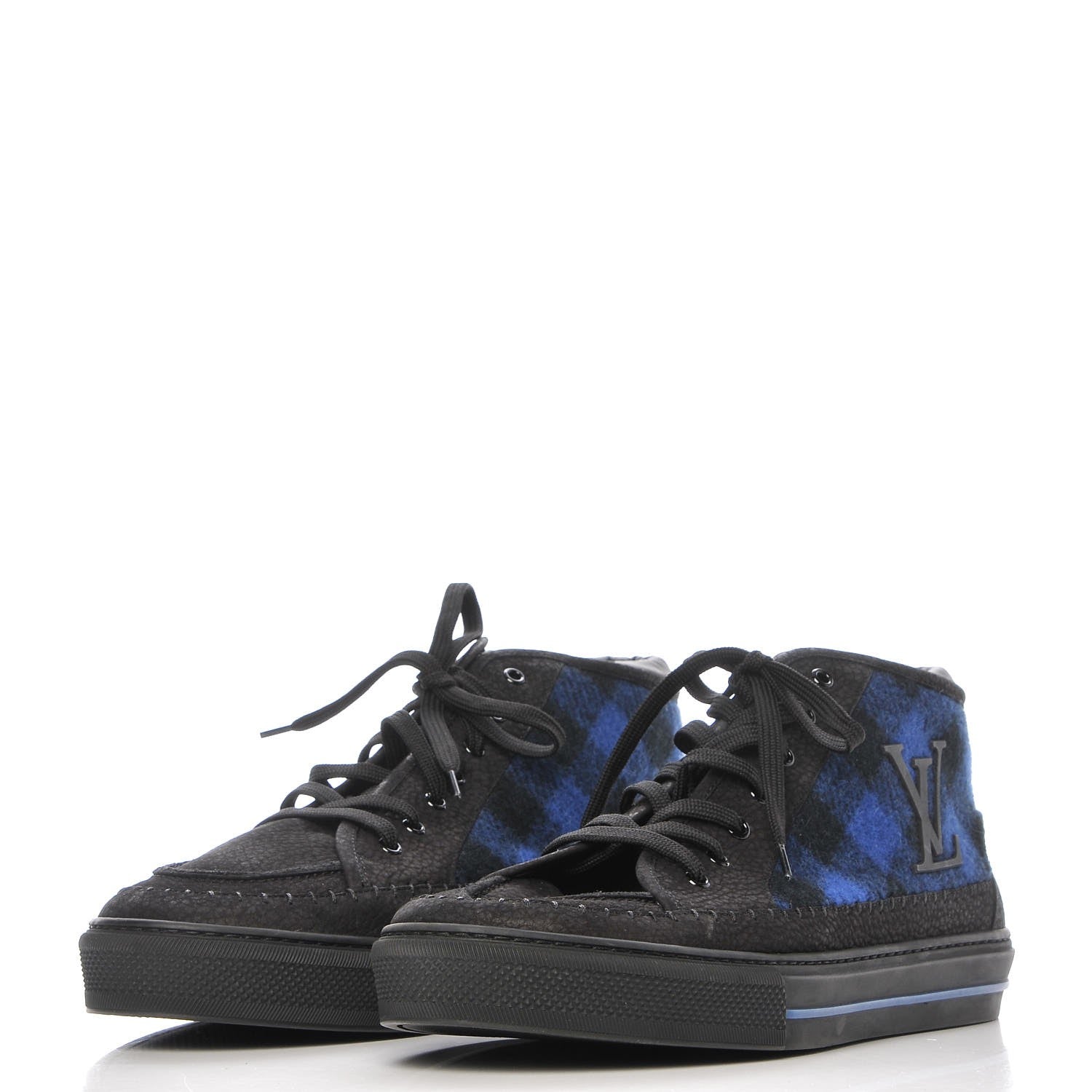 Louis Vuitton Nubuck Wool Plaid Sneakers 11 Blue 3 of 11