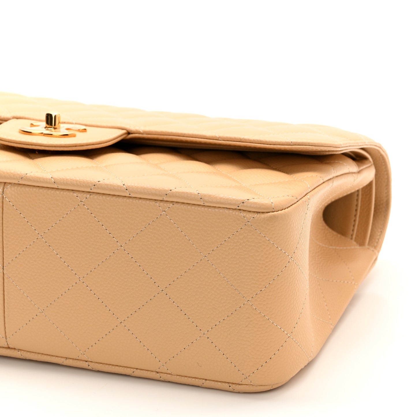 Caviar Quilted Jumbo Double Flap Beige Clair