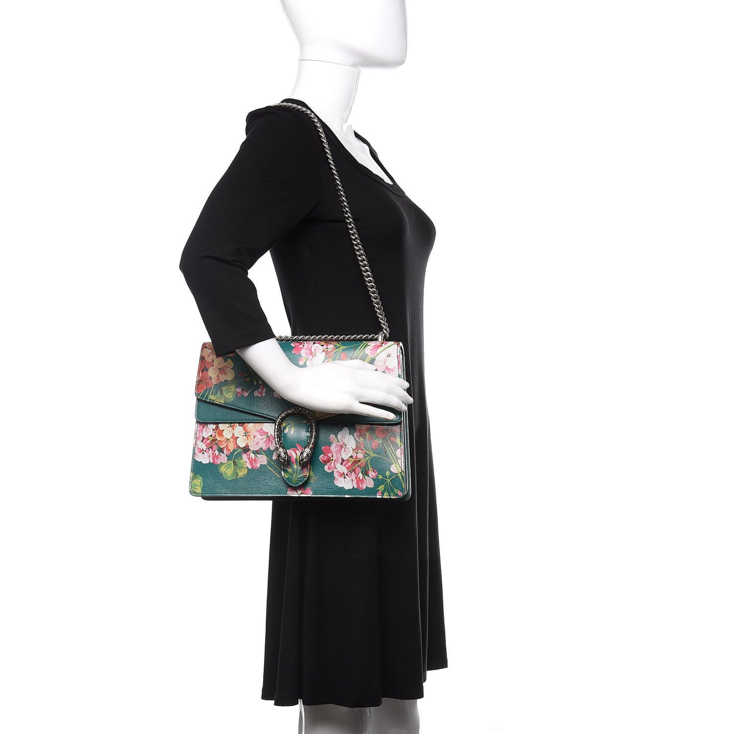 Calfskin Blooms Print Medium Dionysus Shoulder Bag Bright Emerald Multicolor