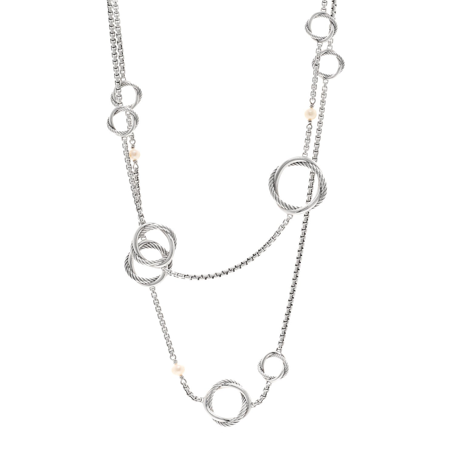 David Yurman Sterling Silver Freshwater Cultured Pearl Infinity Station Chain Necklace 1 of 4