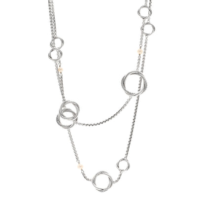David Yurman Sterling Silver Freshwater Cultured Pearl Infinity Station Chain Necklace 1 of 4