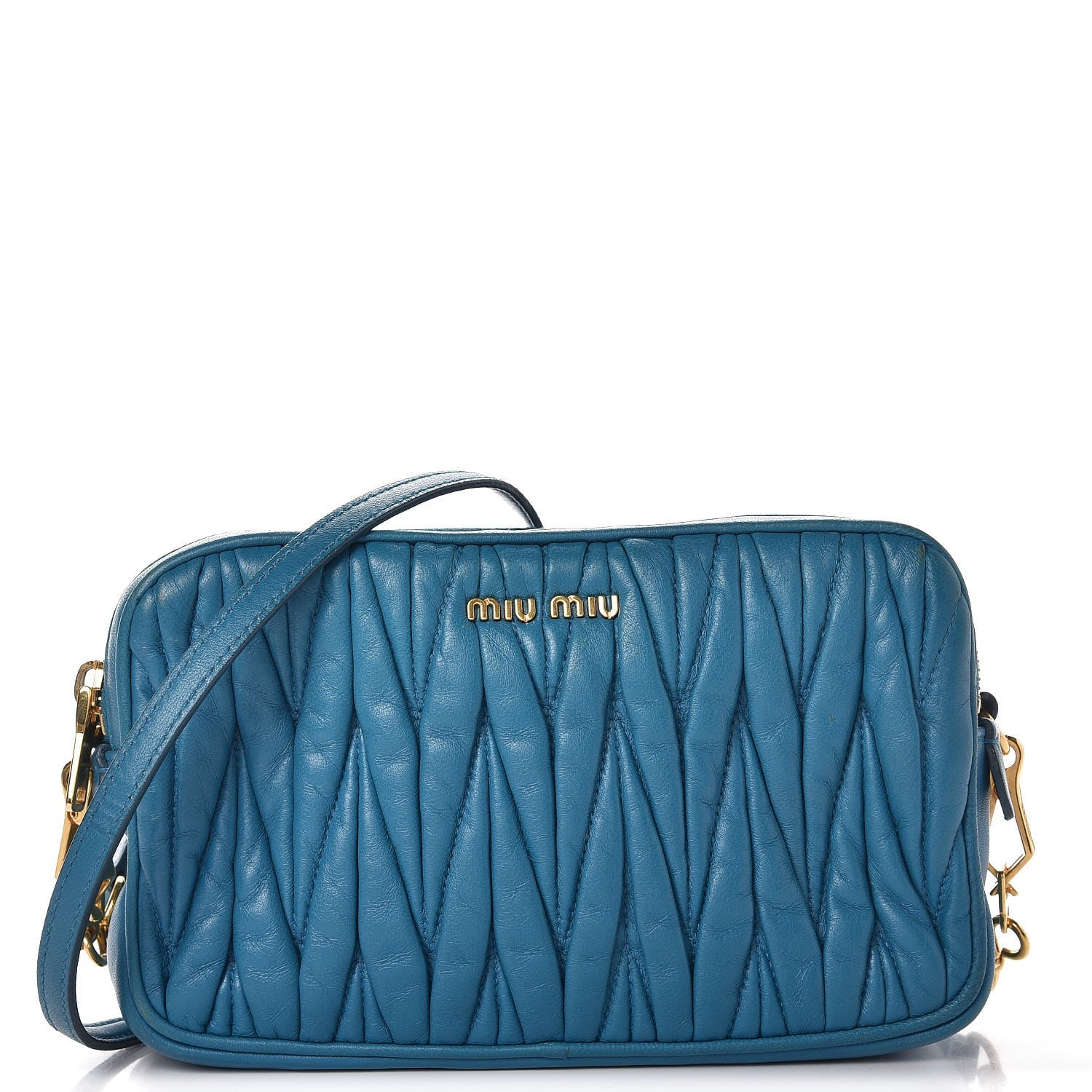 Miu Miu Nappa Matelasse Double Zip Shoulder Bag Turchese 1 of 11