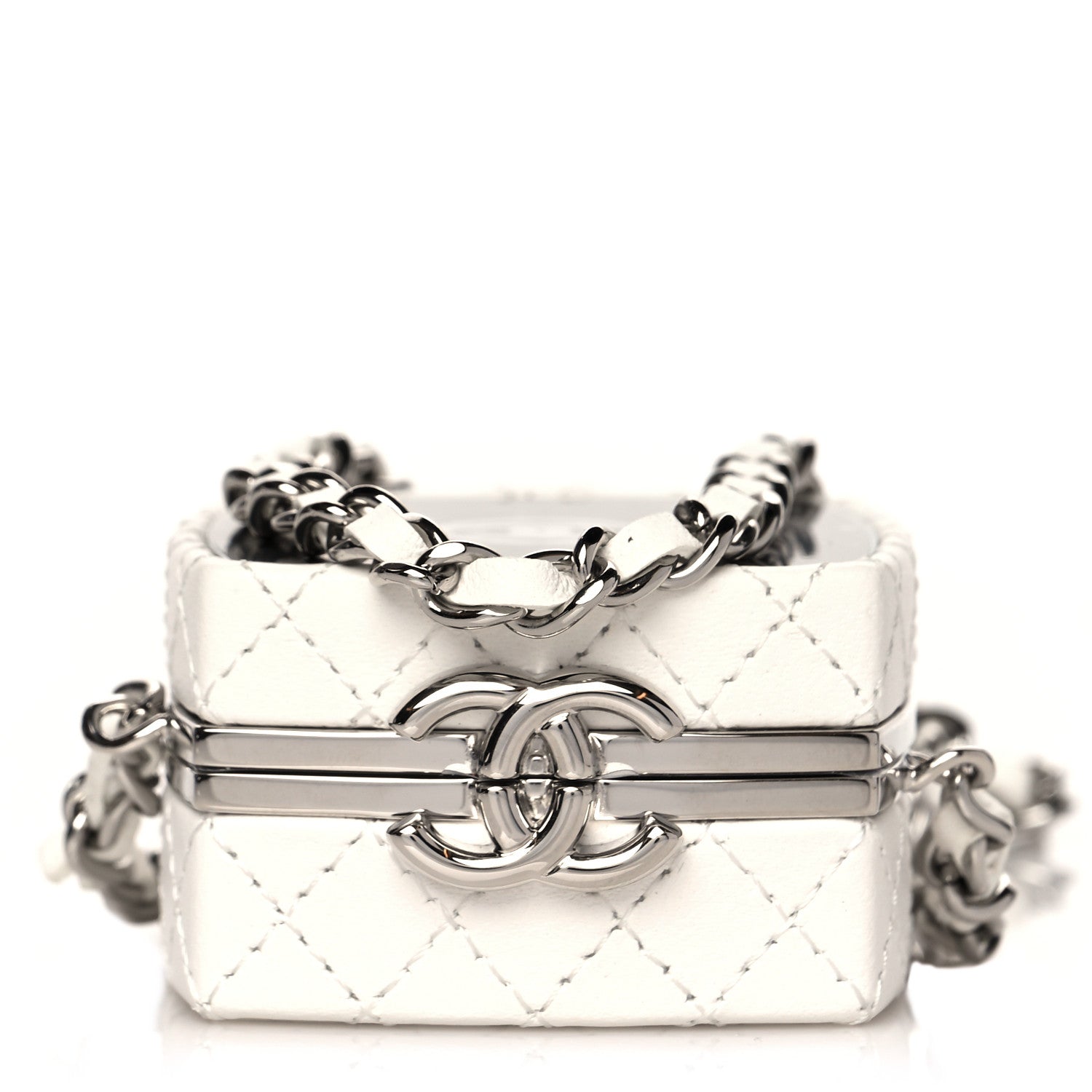 Chanel Patent Goatskin Quilted Clutch With Chain White 1 of 10