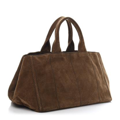 Prada Suede Scamosciato Logo Tote Sigaro 3 of 13