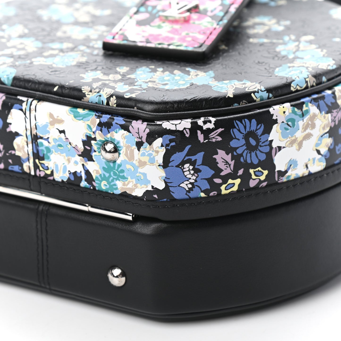 Calfskin Floral Print Petite Boite Chapeau Black