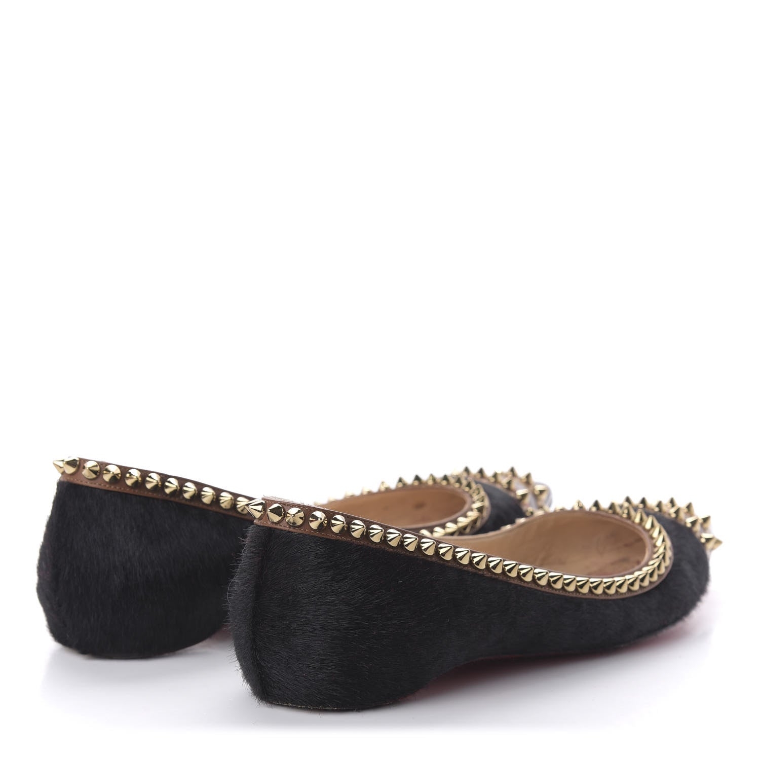 Christian Louboutin Calf Hair Patent Veau Velours Spiked Malabar Hill Flats 35.5 Black 4 of 8